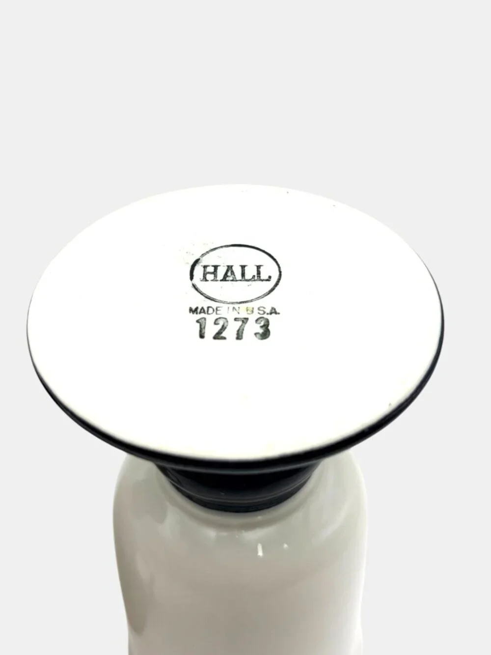 VTG Hall China Pedestal Coffee Mugs (2) Black & White Ceramic Footed Cups 1273